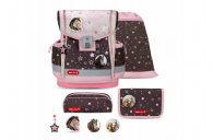 Belmil Classy Plus Schulranzen-Set 5-teilig "Champion Horses" mit Brustgurt, Magnetverschluss, Patch Set 3 Stück Champion Horses