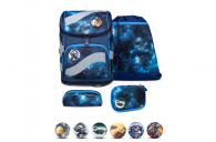 Belmil Smarty Schulranzen Set 5-teilig "Galaxy Light" mit Brustgurt, Hüftgurt, Magnetverschluss, Patch Set 6 Stück Galaxy Light