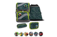 Belmil Smarty Schulranzen Set 5-teilig "Green Splash" mit Brustgurt, Hüftgurt, Magnetverschluss, Patch Set 6 Stück Green Splash