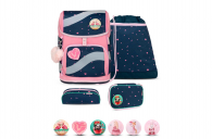 Belmil Smarty Schulranzen Set 5-teilig "In Love With Hearts" mit Brustgurt, Hüftgurt, Magnetverschluss, Patch Set 6 Stück In Love With Hearts