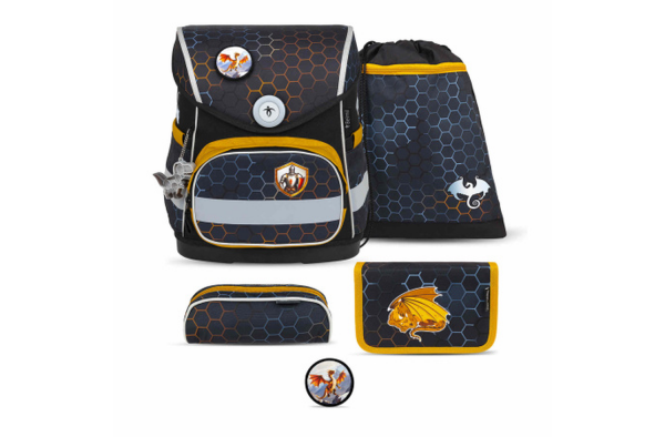 Belmil Compact Mit Patches Schulranzen-Set 5-teilig "Dragon" mit Brustgurt, Magnetverschluss, Patch 1 Stück Dragon
                                                    