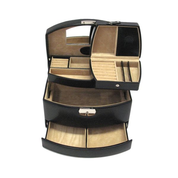 Windrose Automatik-Schmuckkoffer Merino Schwarz #2